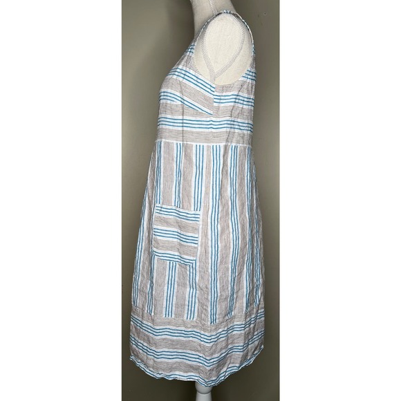 J Jill Love Linen womens dress sleeveless white brown blue striped shift size XS - Picture 6 of 12